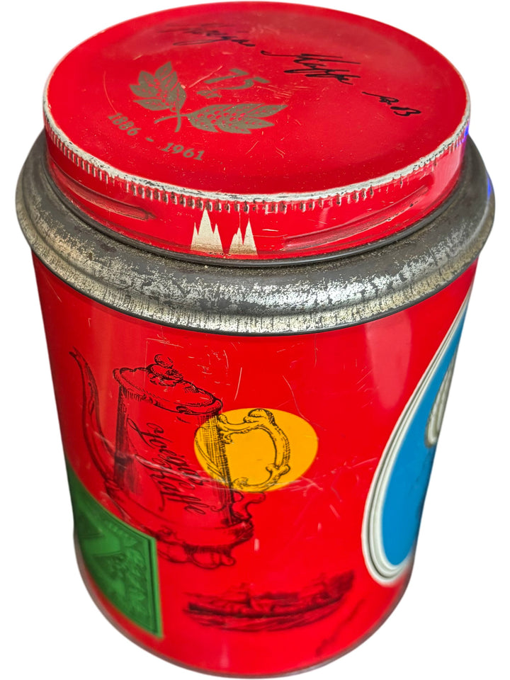Vintage Swedish 1961 Coffee Anniversary Tin Storage Red Collectable - Think Vintage ltd