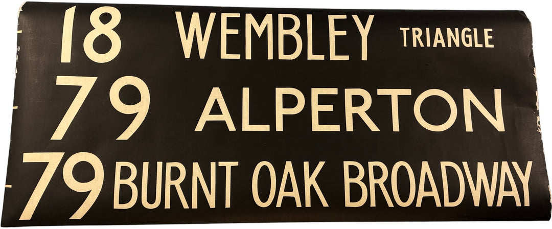 Vintage "Wembley/Alperton/Burnt Oak" Bus Destination Roll 'Sections' (L) - Think Vintage ltd