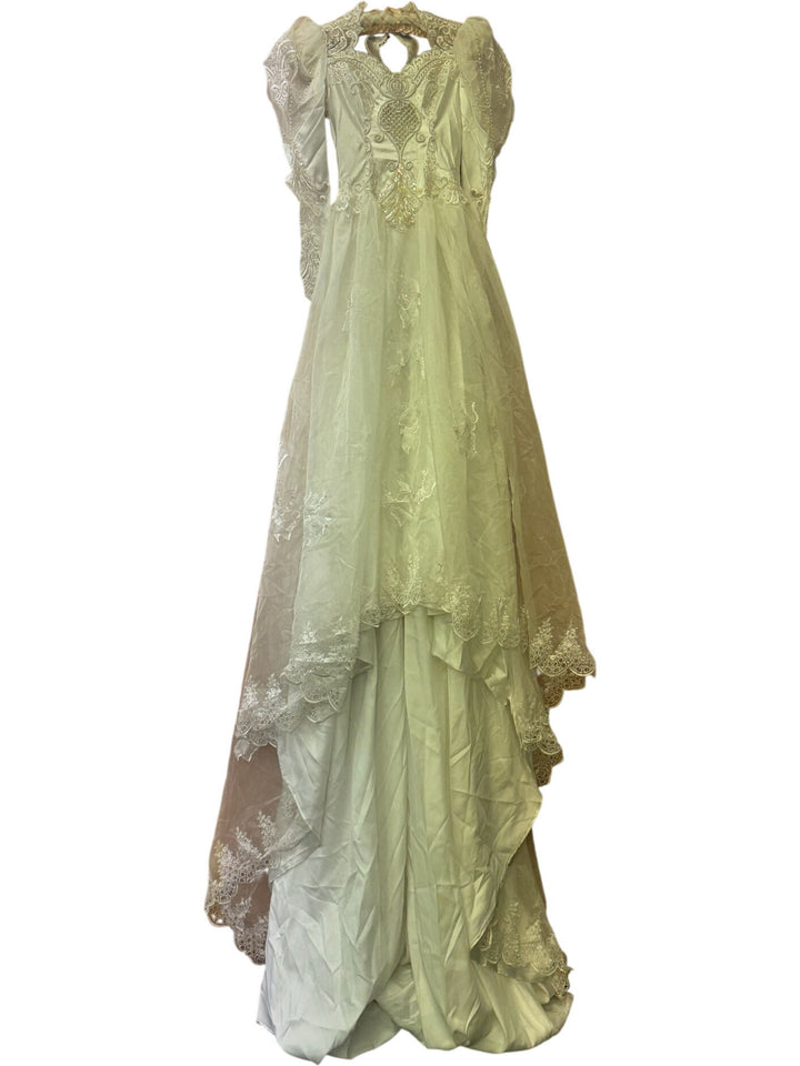 Vintage White Wedding Dress with Lace and Beading