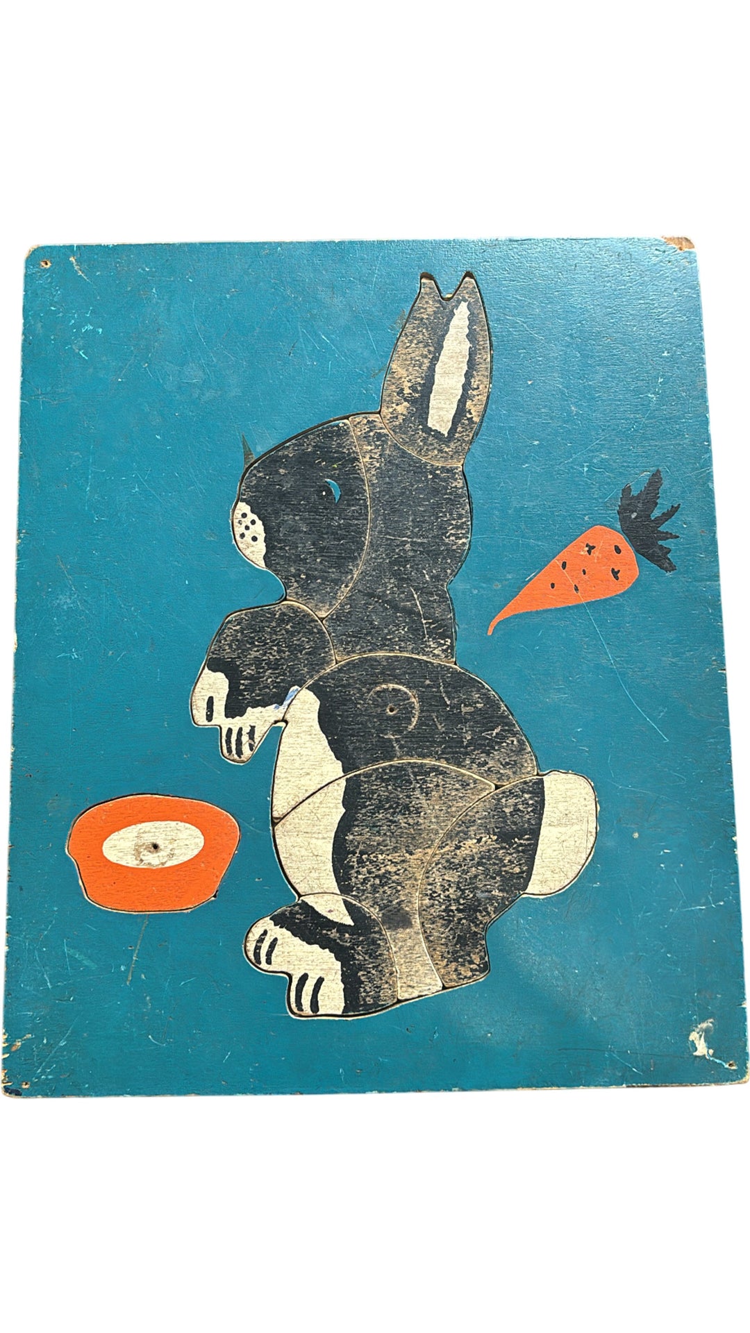 Vintage Wooden Puzzle Bunny Rabbit & Carrot Collectible - Think Vintage ltd
