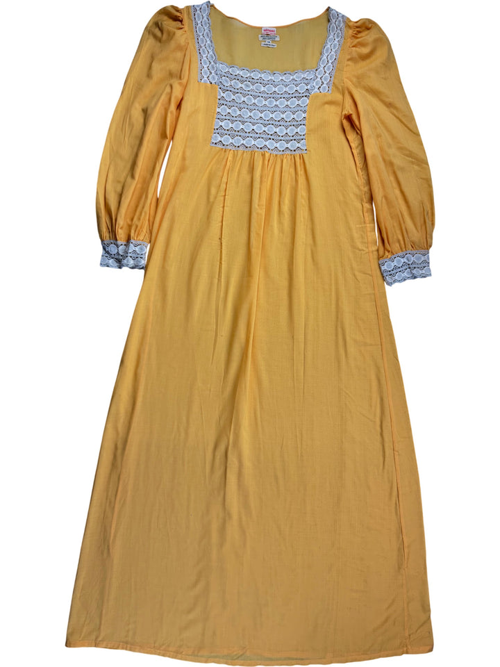 Vintage Yellow Lace Trim Dress - medium - Think Vintage