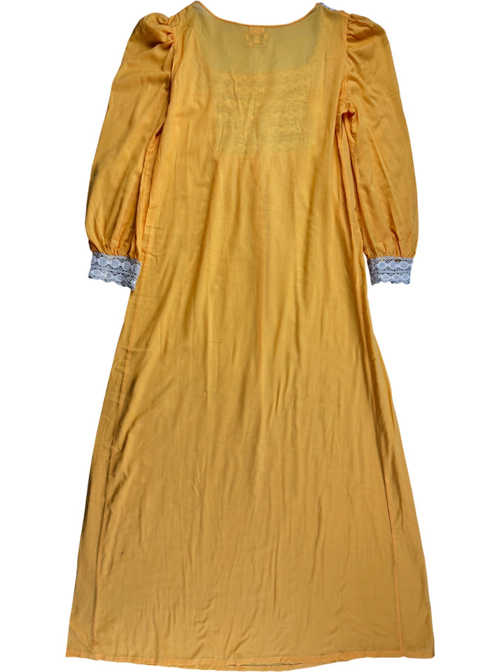 Vintage Yellow Lace Trim Dress - medium - Think Vintage