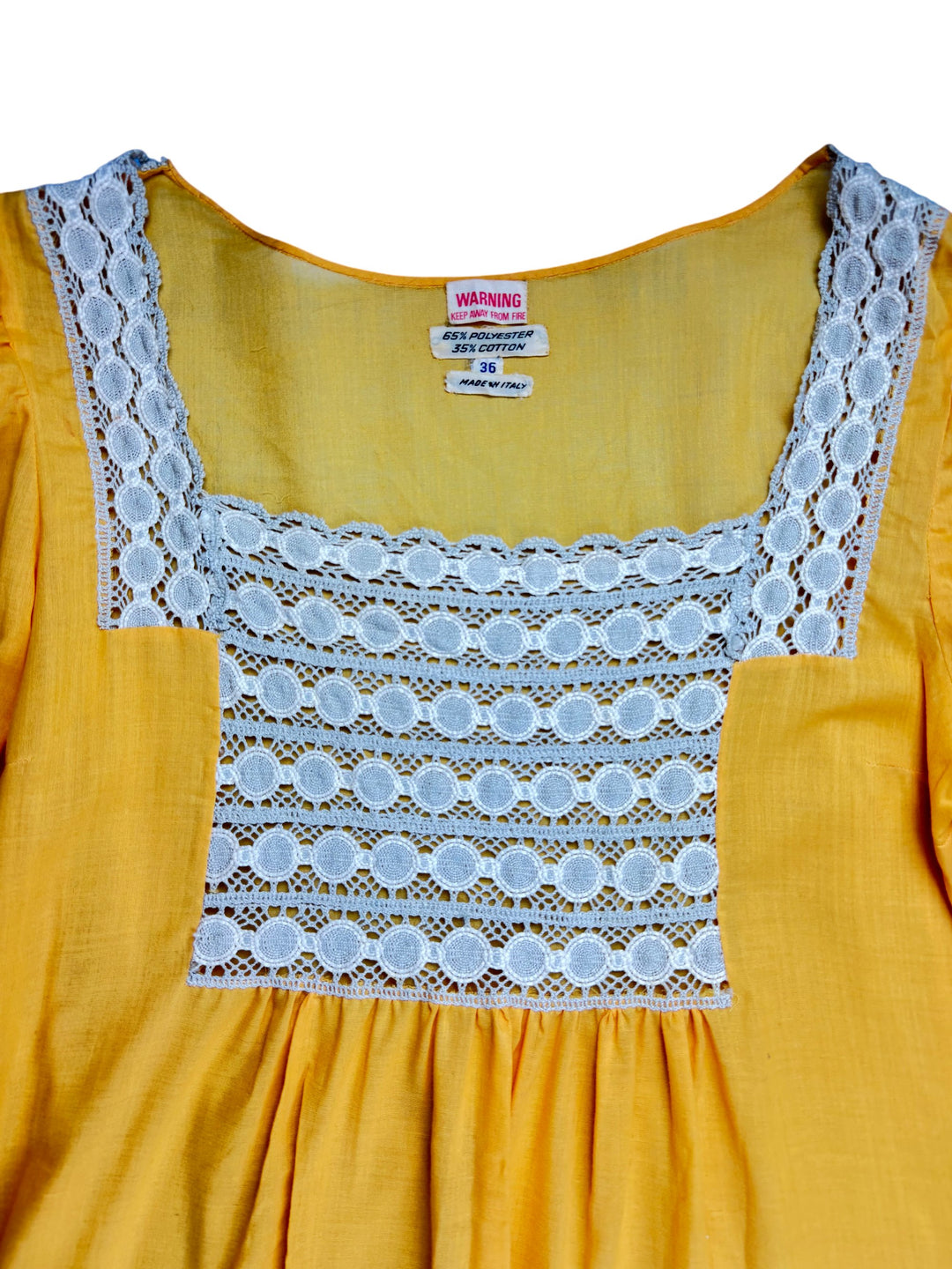 Vintage Yellow Lace Trim Dress - medium - Think Vintage ltd