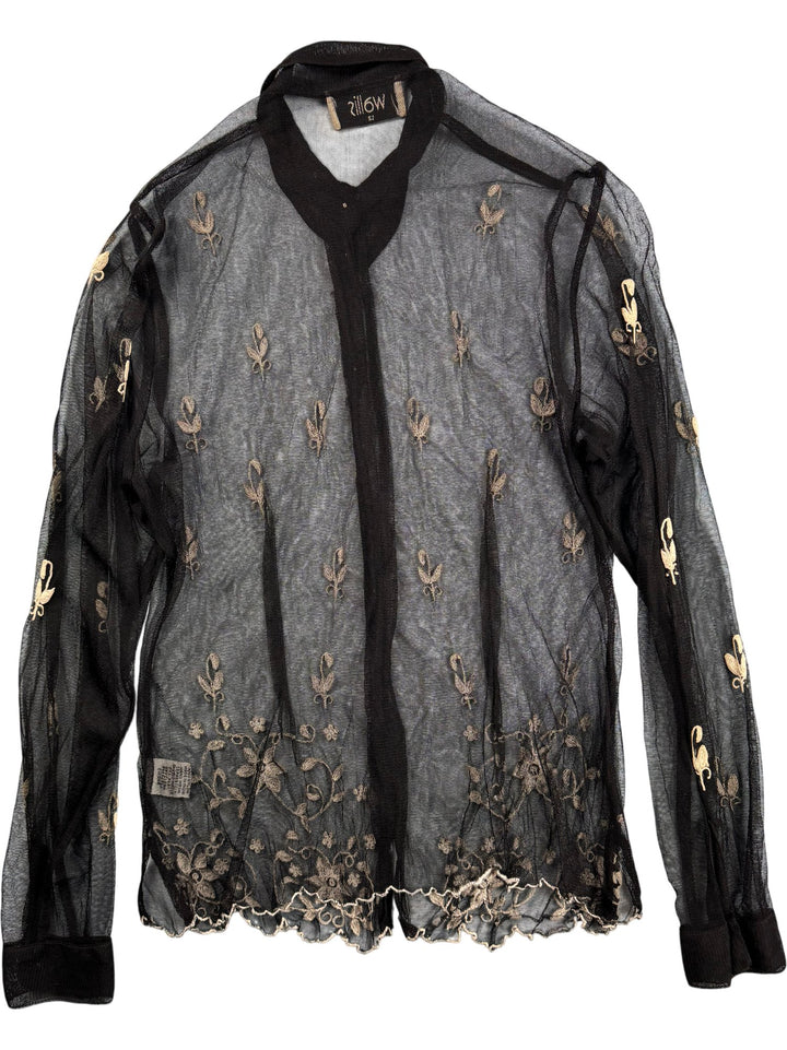 Wallis Black Sheer Blouse - S/M - Think Vintage ltd