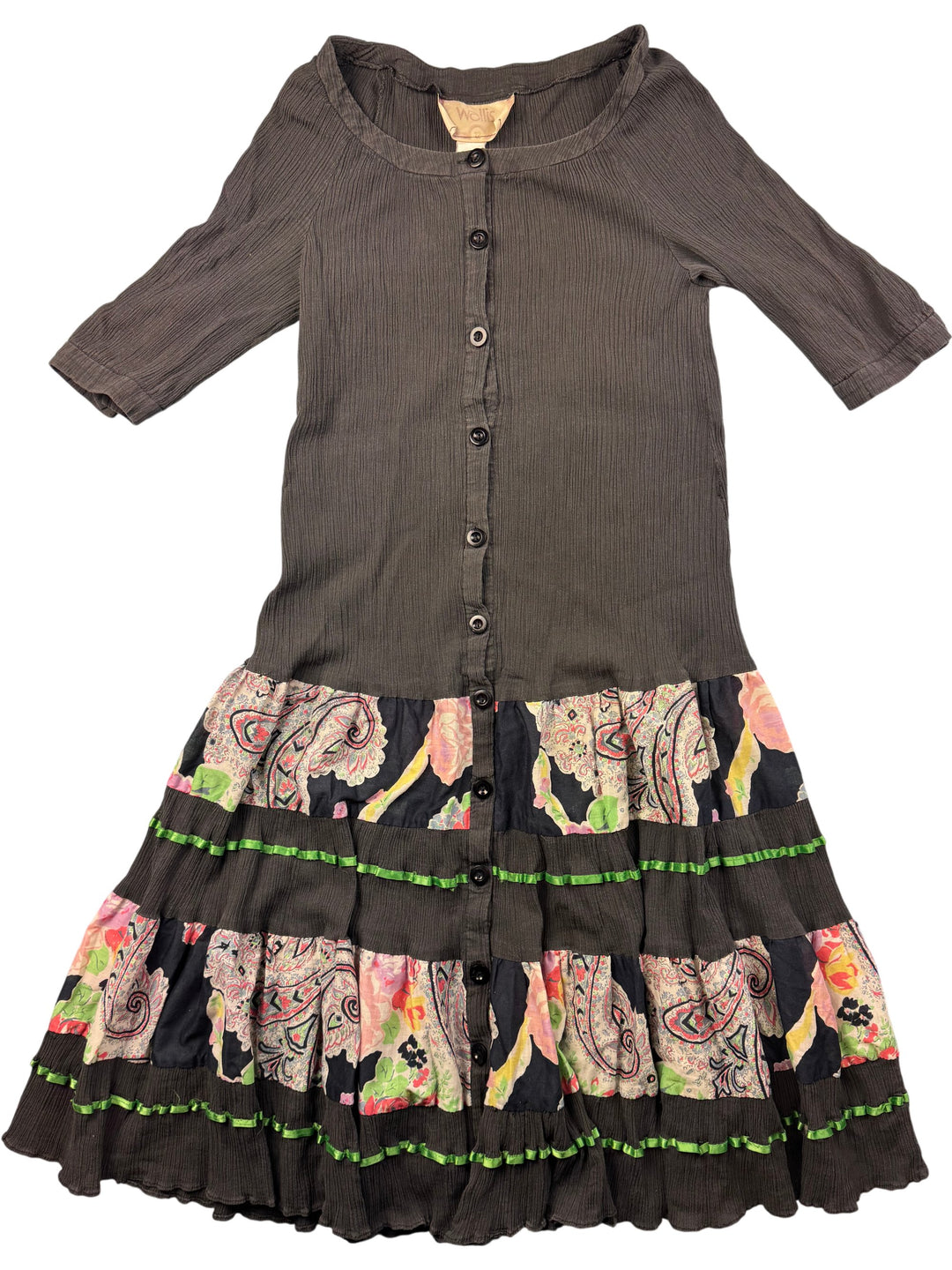 Wallis Button-Up Dress with Floral Skirt - S - Think Vintage Online Ltd