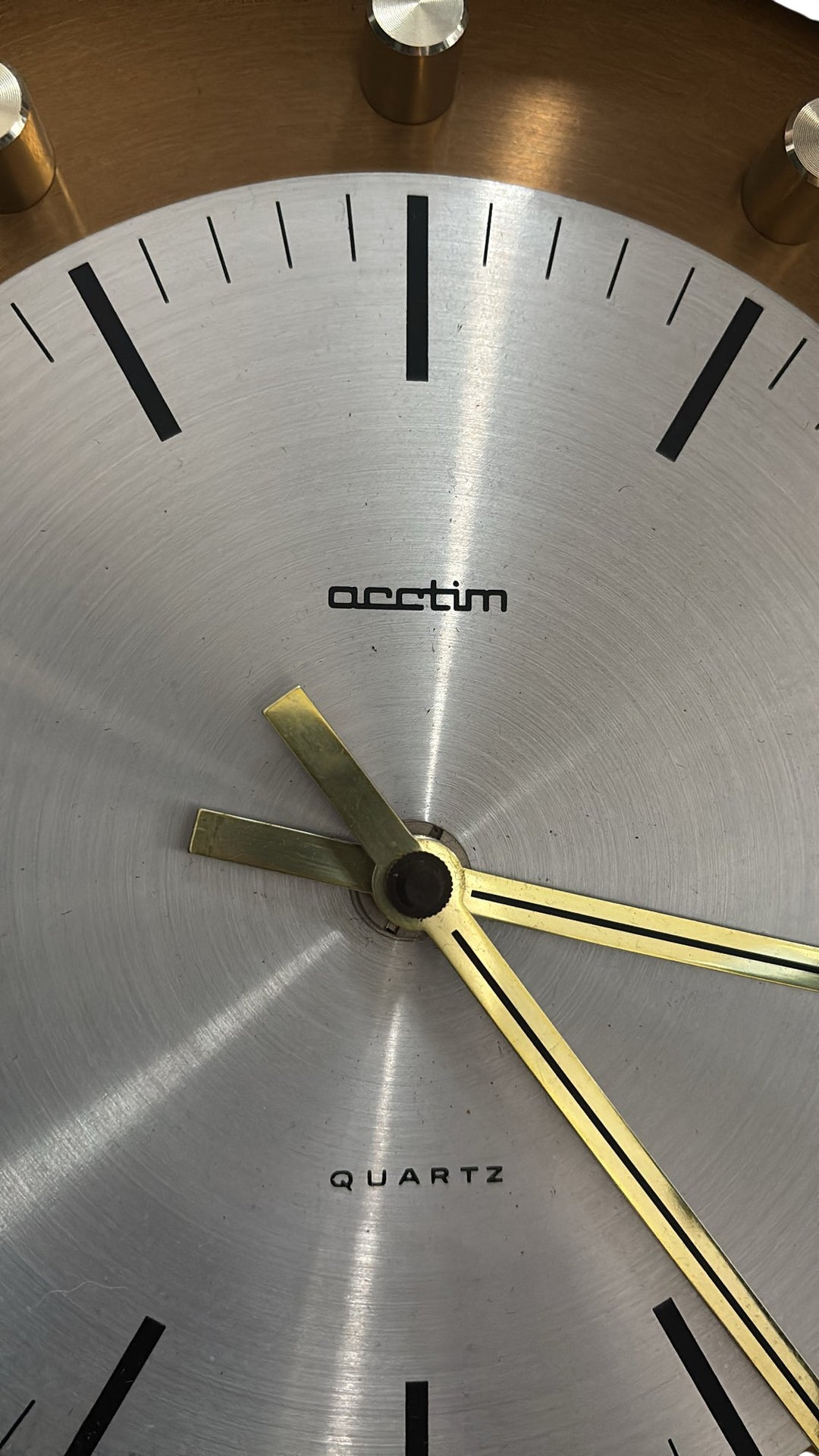 West German Acctim Quartz Wall Clock Brushed Metal Finish Modern Design - Think Vintage ltd