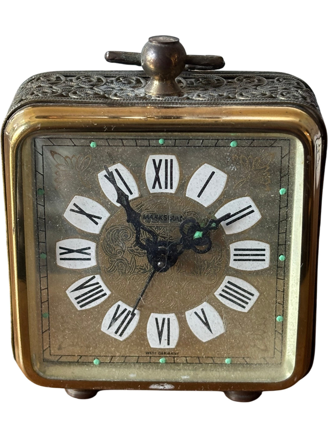 West Germany Square Brass Alarm Clock - Think Vintage