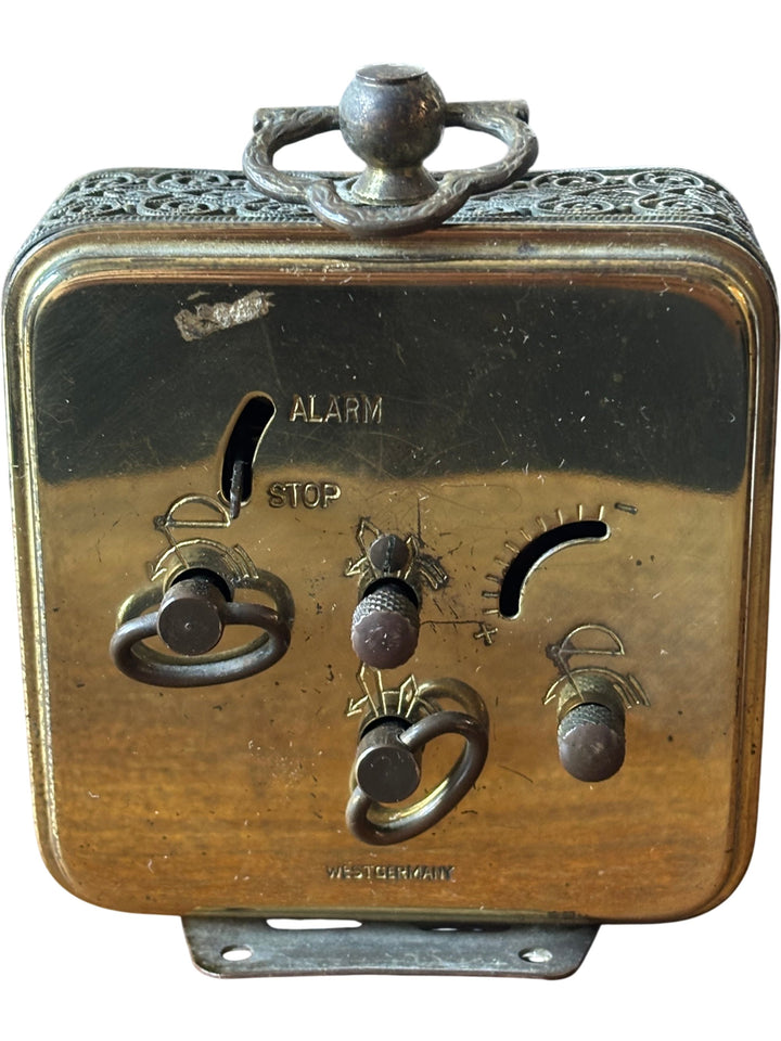 West Germany Square Brass Alarm Clock - Think Vintage