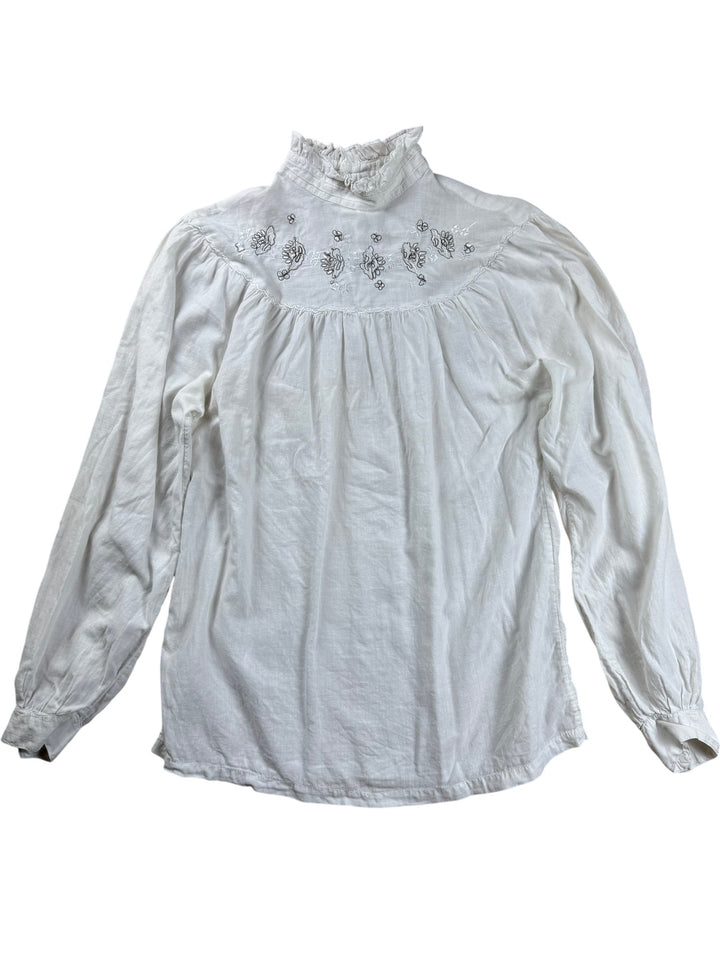 White High Neck Long Sleeved Blouse - S - Think Vintage ltd