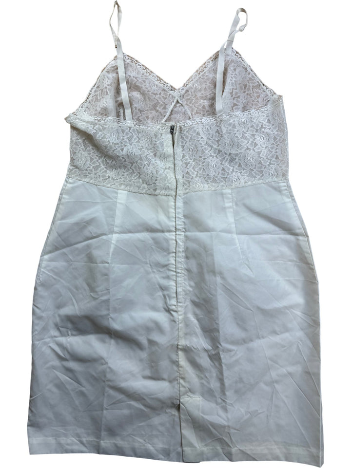 White Lace Spaghetti Strap Dress - M/L - Think Vintage ltd