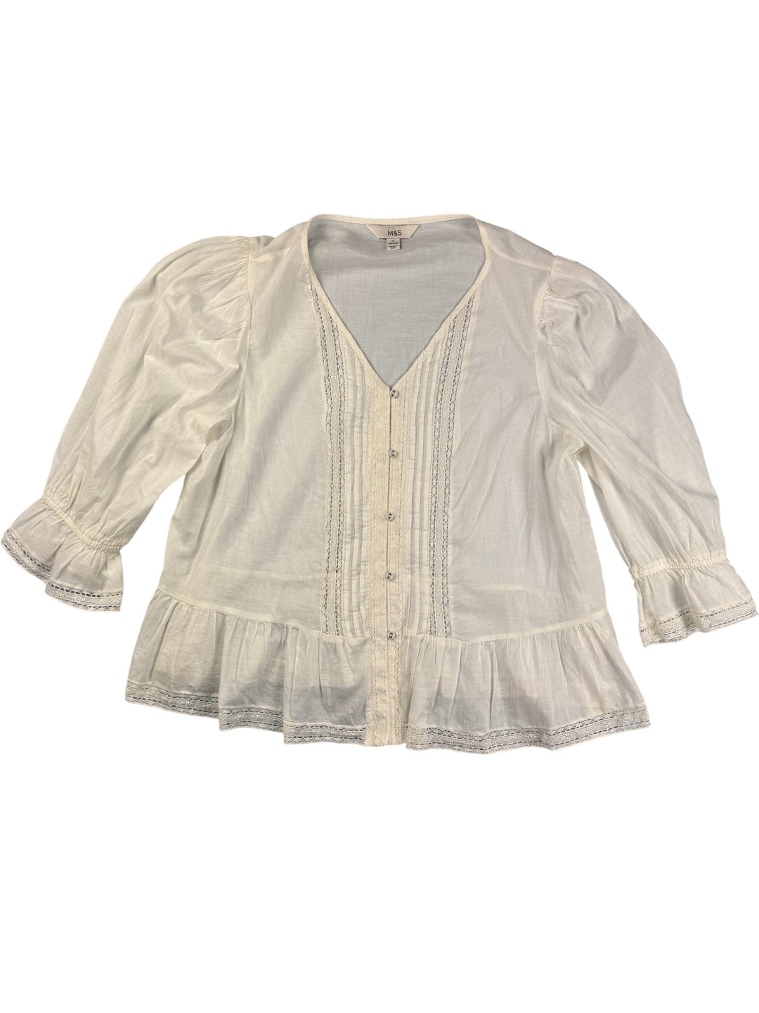 White Lace Trim Detailed Blouse - M - Think Vintage ltd