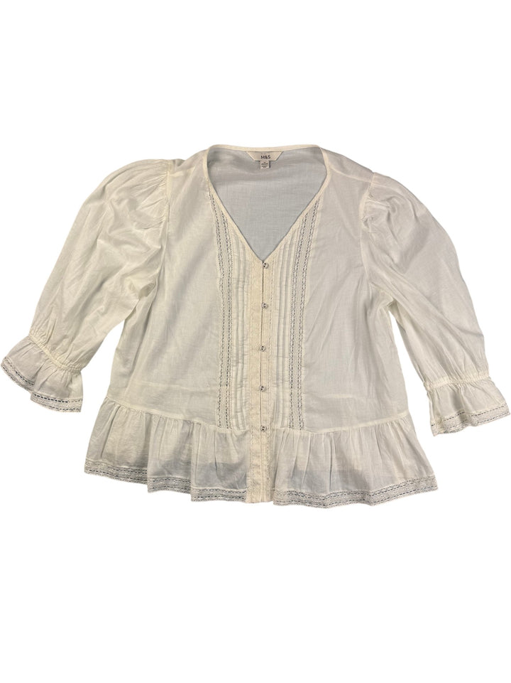 White Lace Trim Detailed Blouse - M - Think Vintage ltd