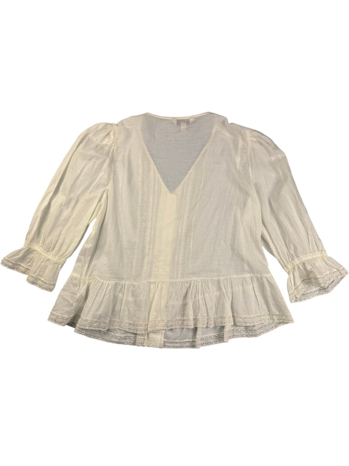White Lace Trim Detailed Blouse - M - Think Vintage ltd