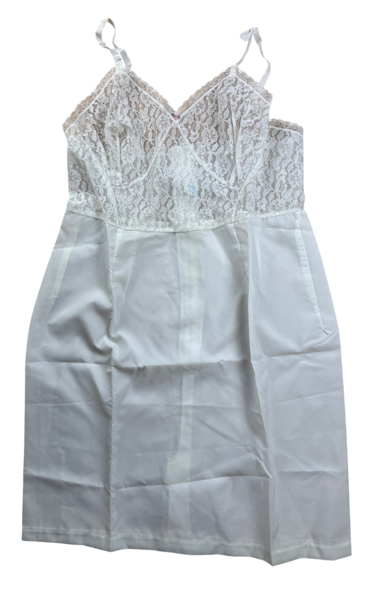White Lace and Satin Nightgown - M/L - Think Vintage ltd
