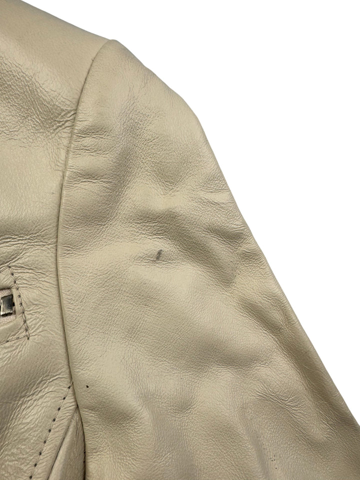 White Leather Jacket With Zipper Details - M - Think Vintage ltd