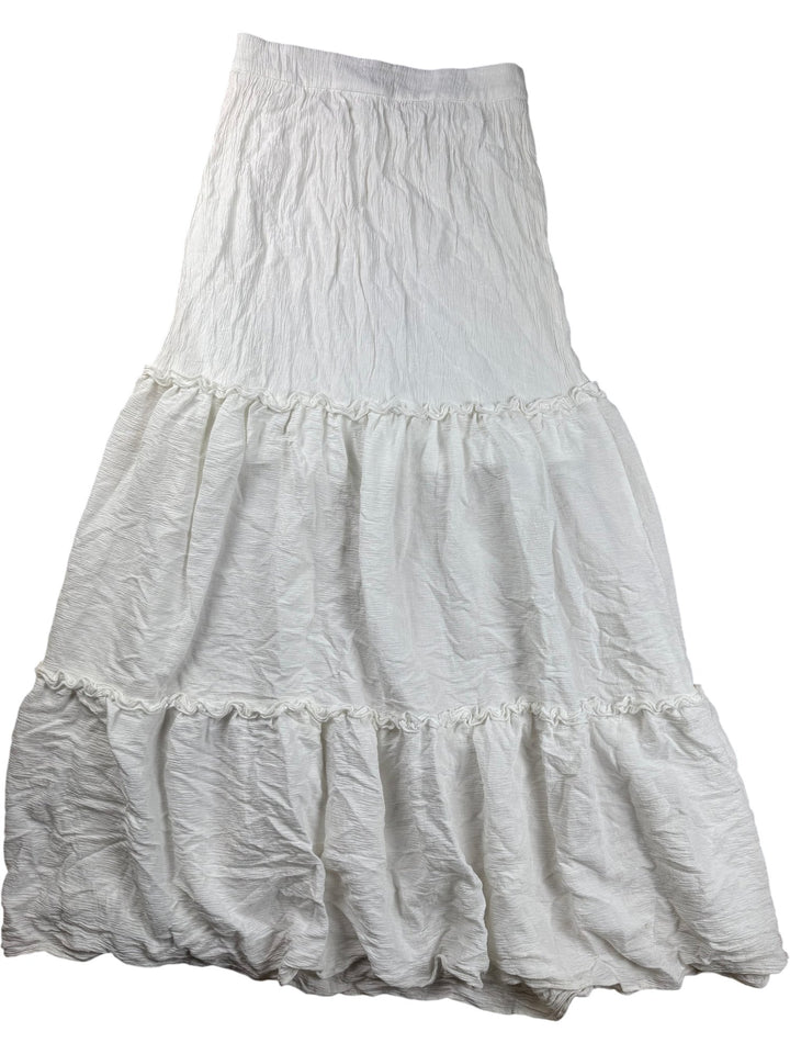 White Ruched Layered Long Skirt - W29 - Think Vintage ltd
