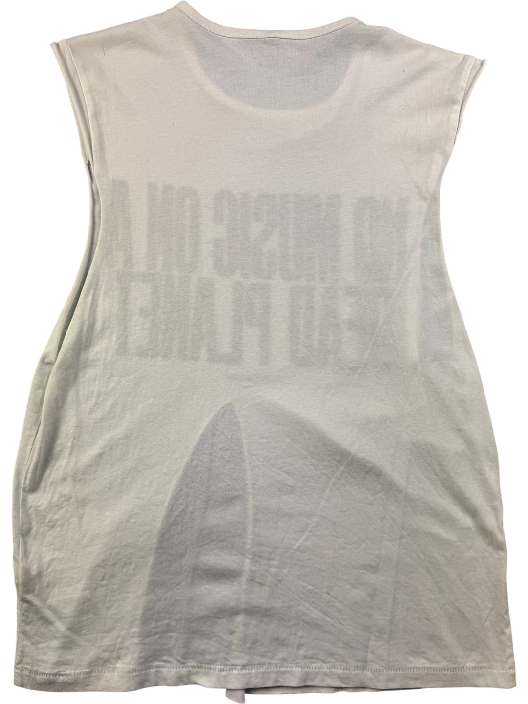 White Sleeveless T-Shirt with Text Print - S - Think Vintage