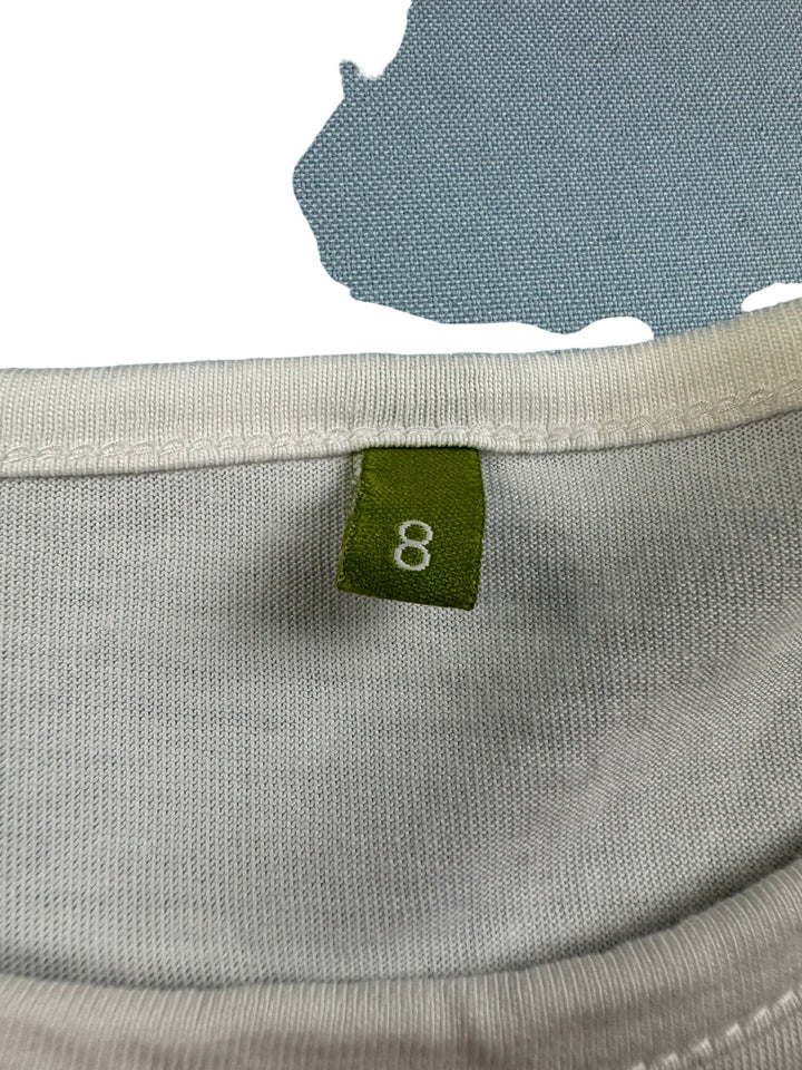 White Sleeveless T-Shirt with Text Print - S - Think Vintage