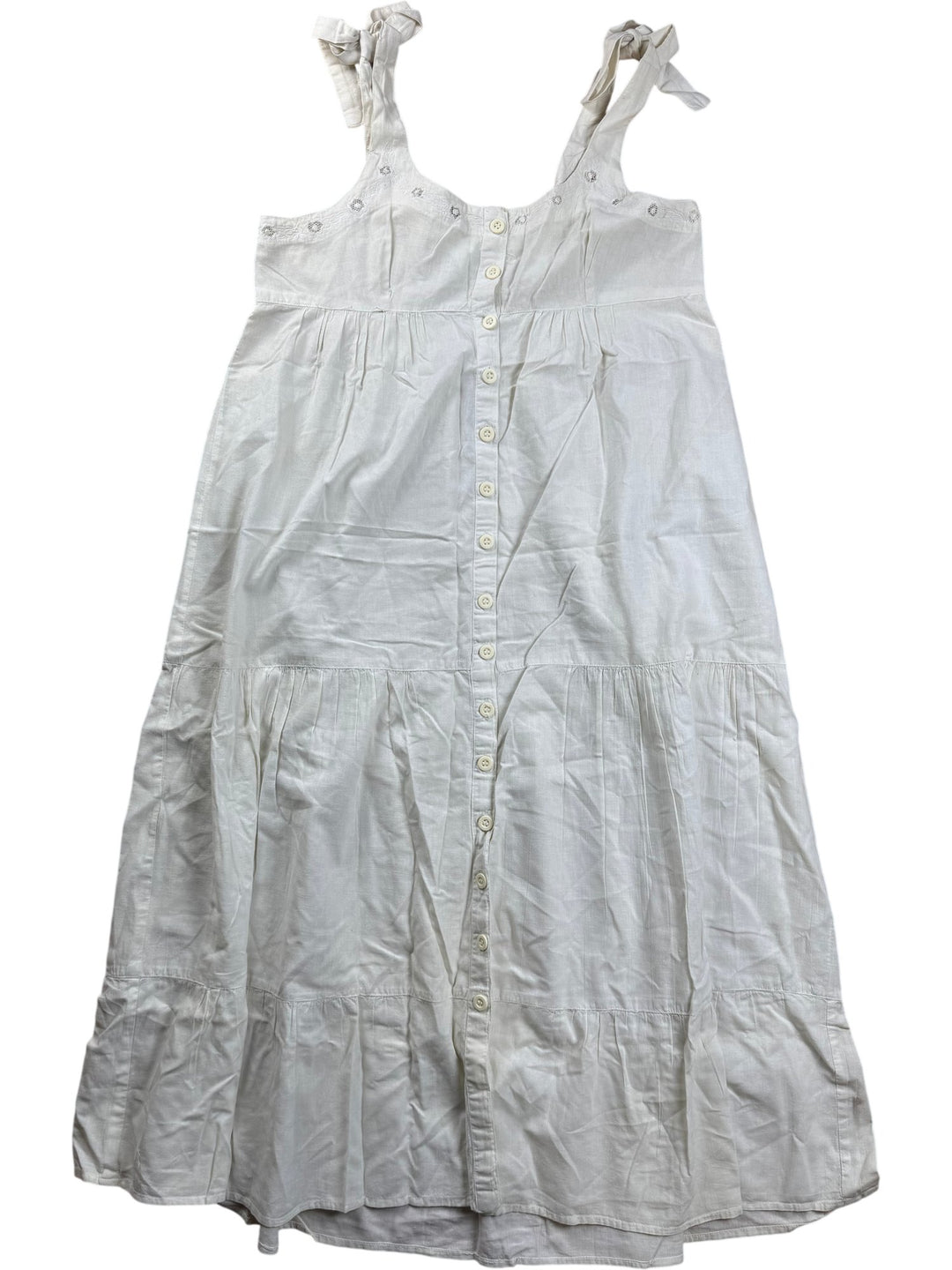 White Sleeveless Tie-Strap Button-Up Dress - S/M - Think Vintage ltd
