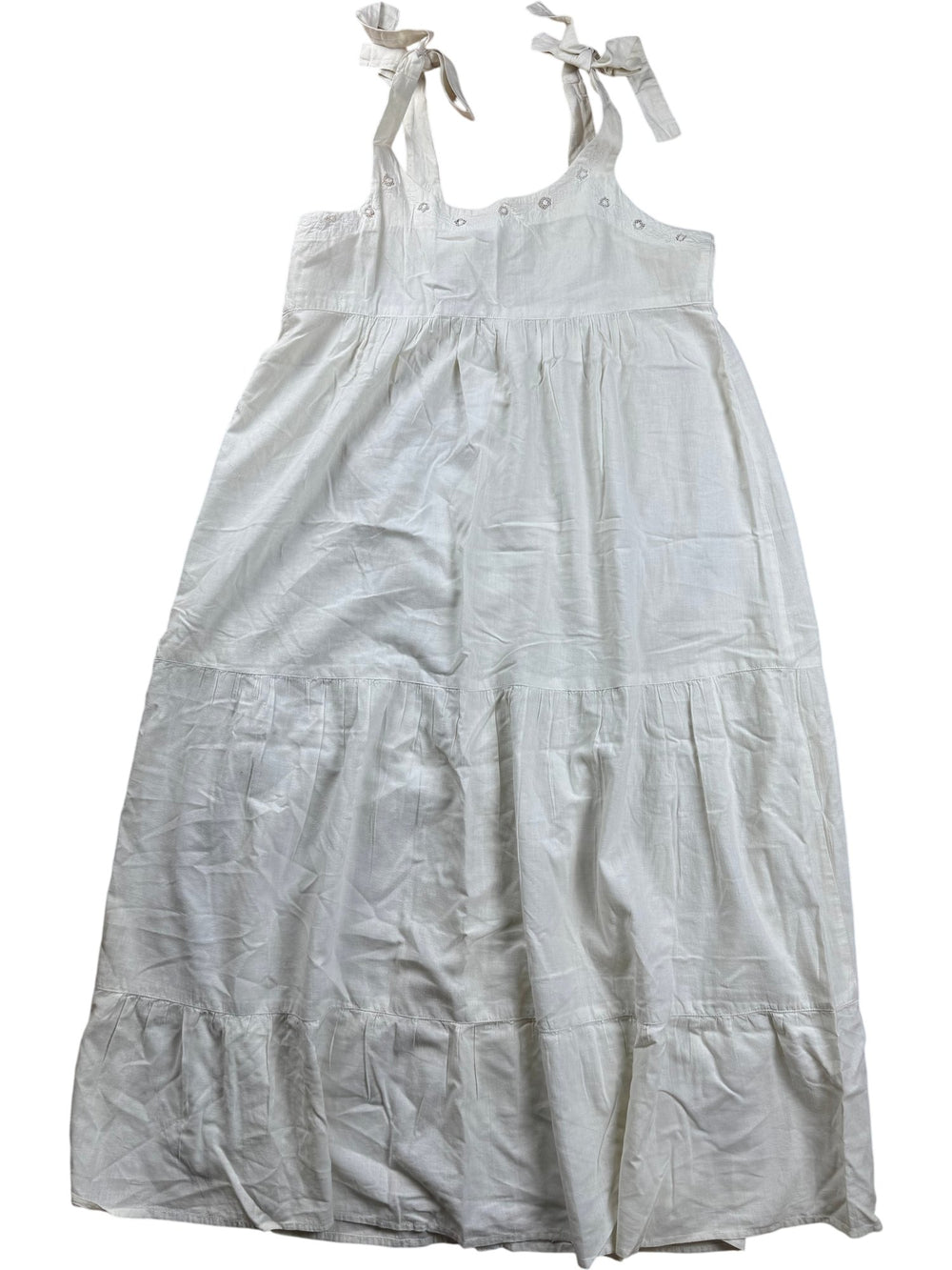 White Sleeveless Tie-Strap Button-Up Dress - S/M - Think Vintage ltd