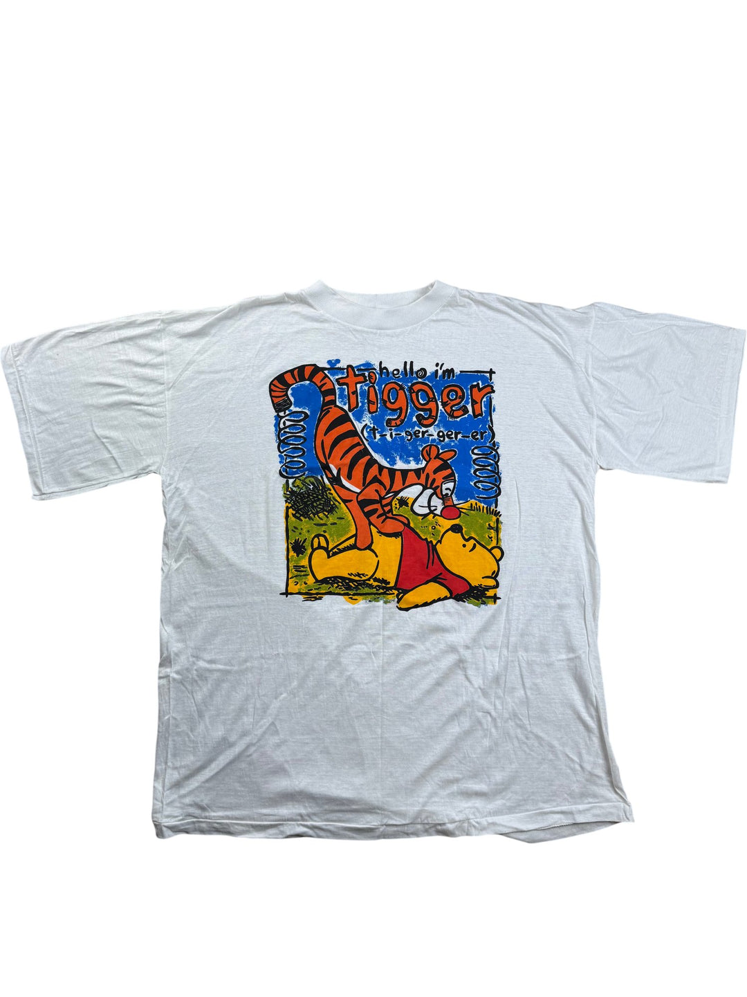 White T-Shirt With Tigger Graphic Print - XXL - Think Vintage ltd