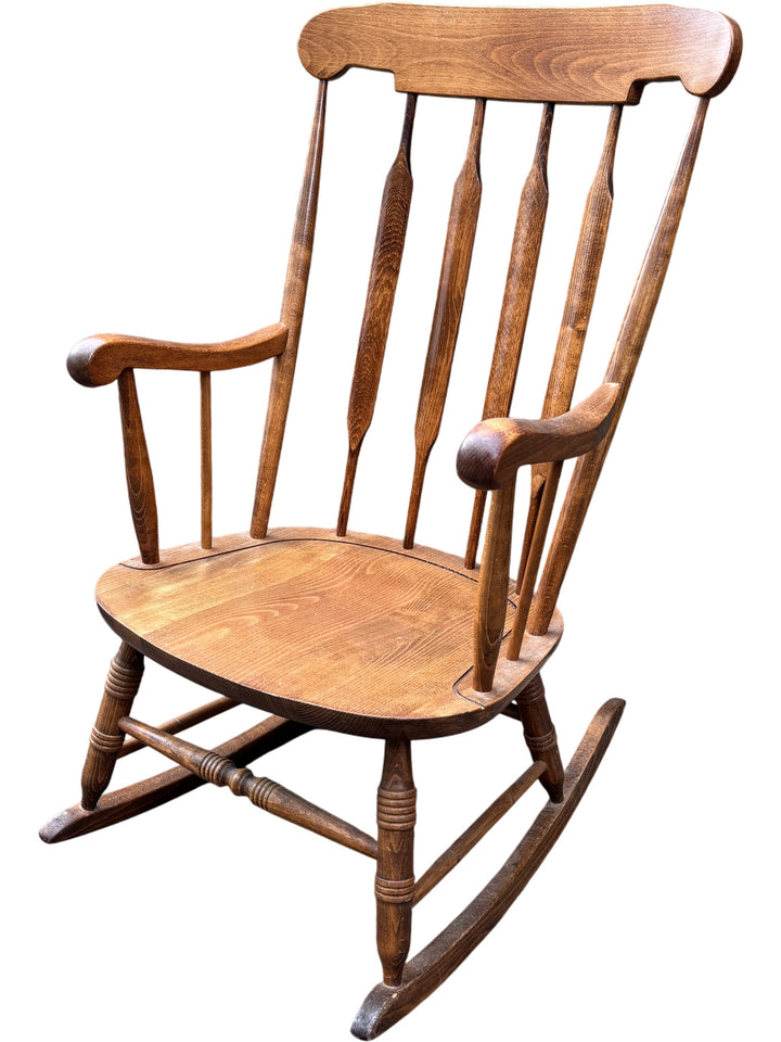Wooden Spindle Back Rocking Chair - Think Vintage