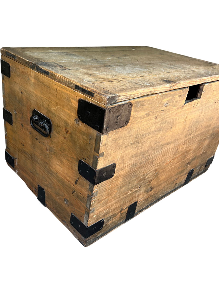 Wooden Storage Hope Chest With Metal Accents - Think Vintage