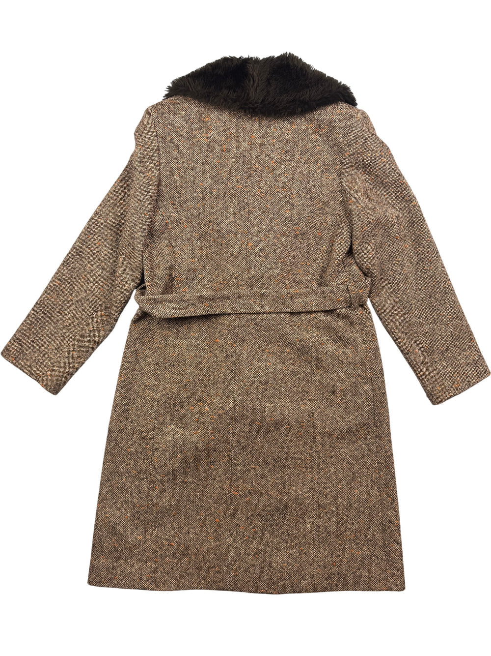 Wool Blend Overcoat With Faux Fur Collar - M - Think Vintage