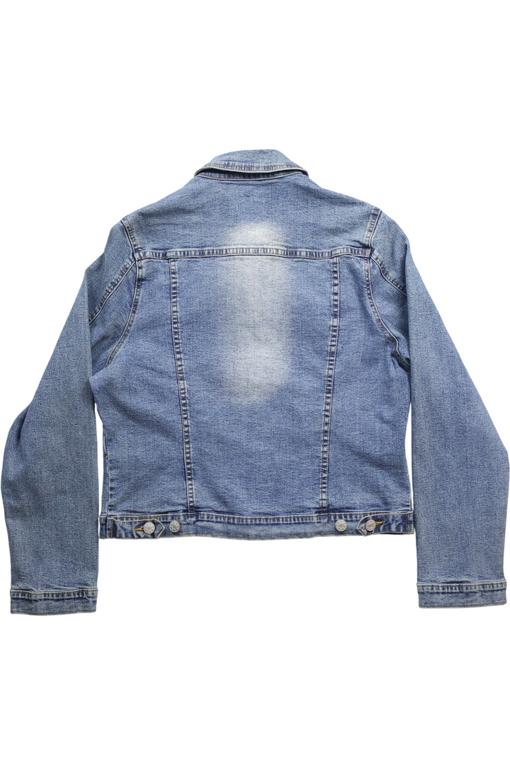 Y2K Denim Jacket with Eyelet Details - L - Think Vintage ltd