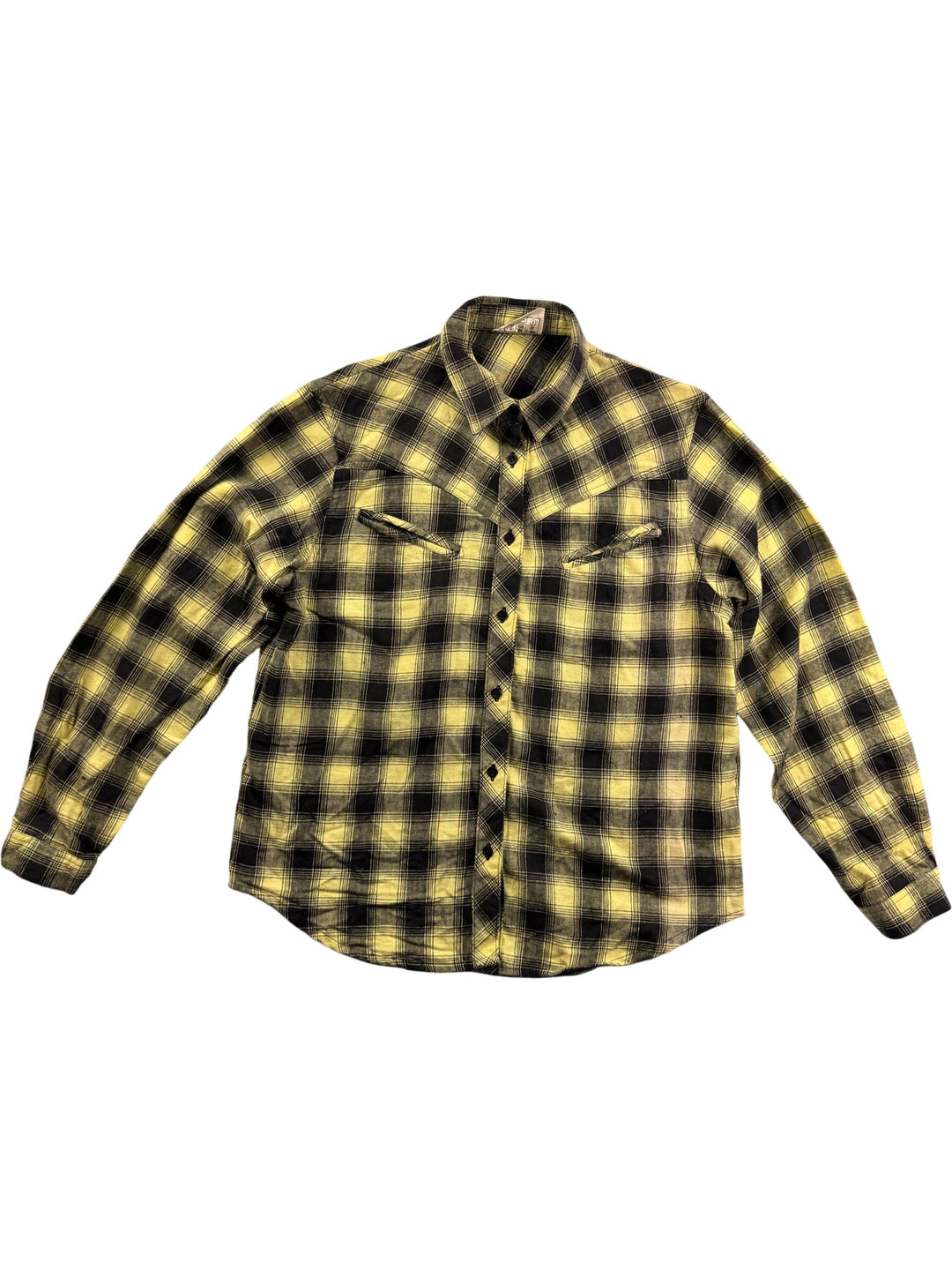 Yellow Black Checkered Long Sleeve Shirt - S - Think Vintage