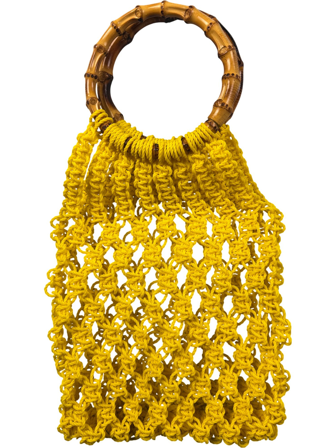 Yellow Crochet Bag With Bamboo Handles - Think Vintage ltd