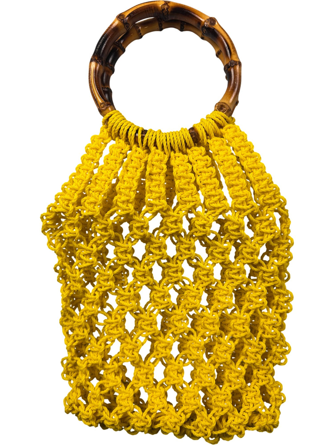 Yellow Crochet Bag With Bamboo Handles - Think Vintage ltd