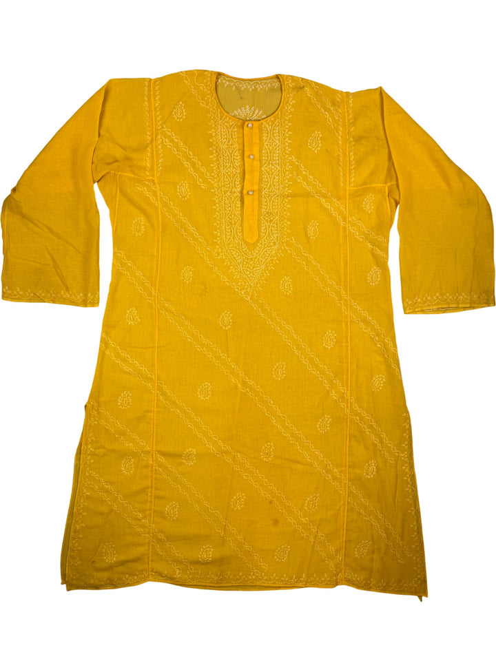 Yellow Embroidered Long Sleeve Tunic - M - Think Vintage