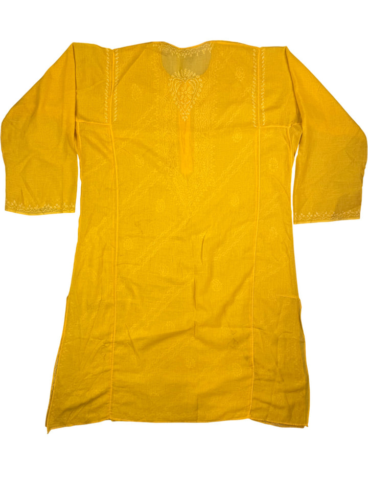 Yellow Embroidered Long Sleeve Tunic - M - Think Vintage