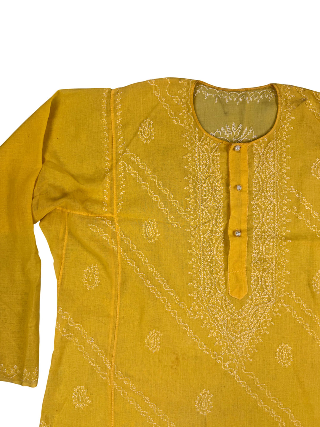 Yellow Embroidered Long Sleeve Tunic - M - Think Vintage