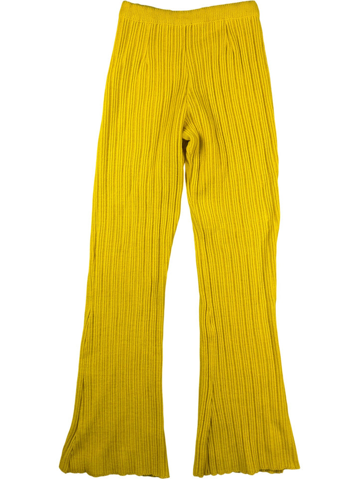 Yellow Ribbed Knit Flared Trousers - W24-26 - Think Vintage ltd