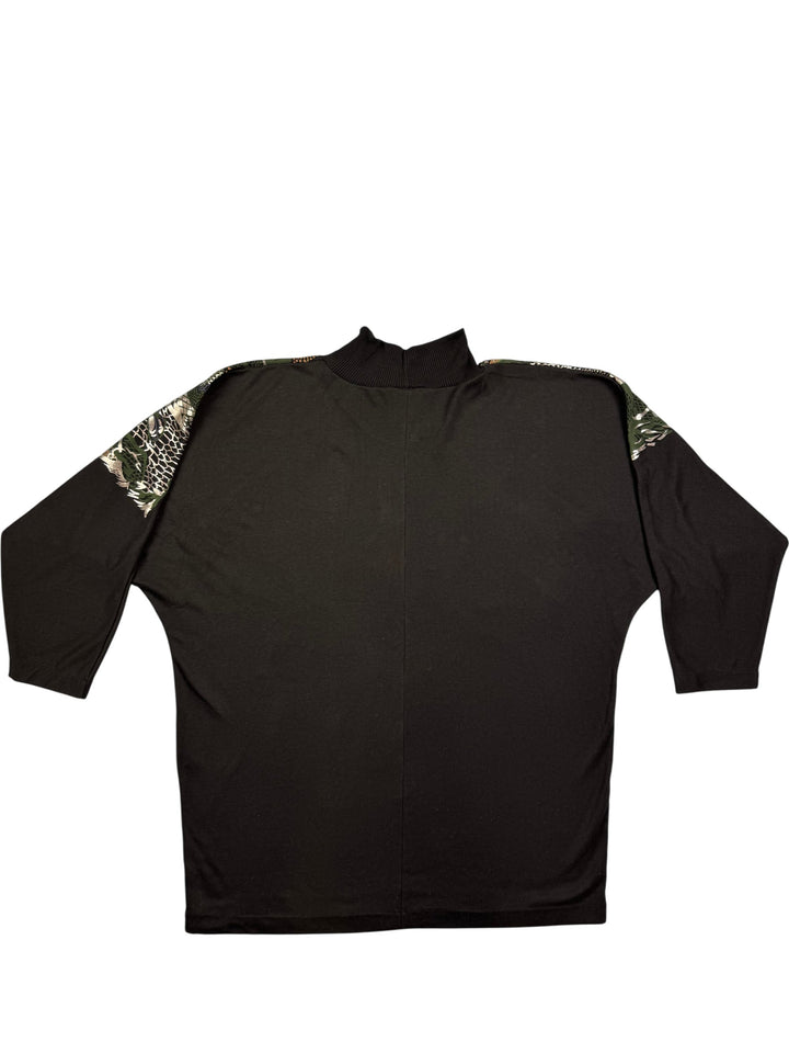 Yessica Black Sweater with Printed Shoulders - M - Think Vintage