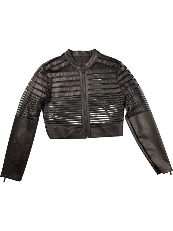 Yoki Black Mesh Panel Leather Jacket - S - Think Vintage ltd