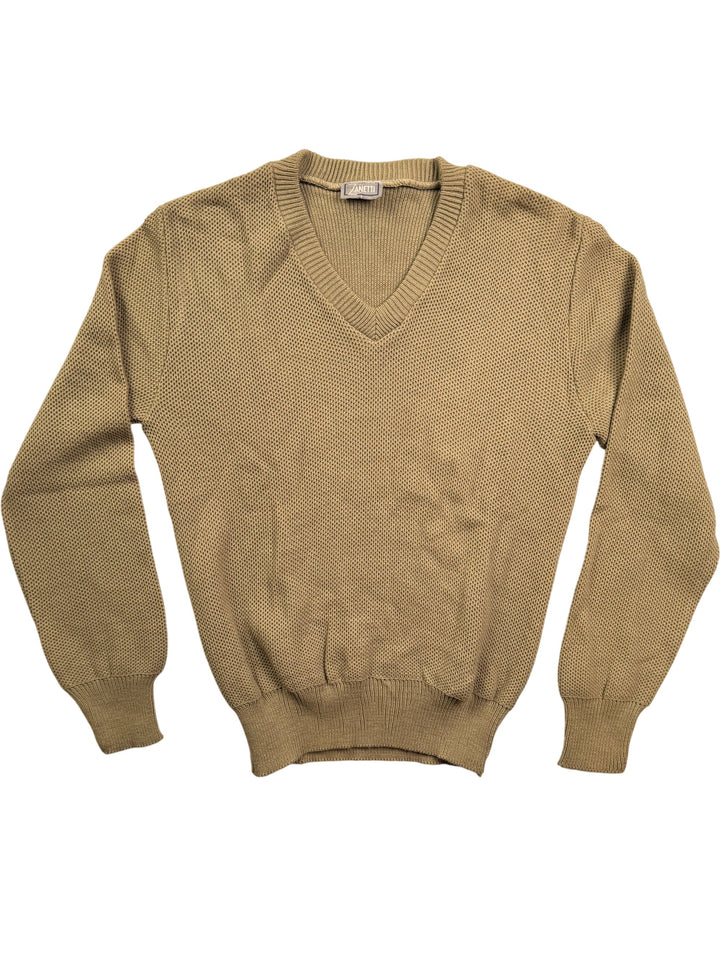 Zanetti V-Neck Knit Sweater Beige - S - Think Vintage ltd