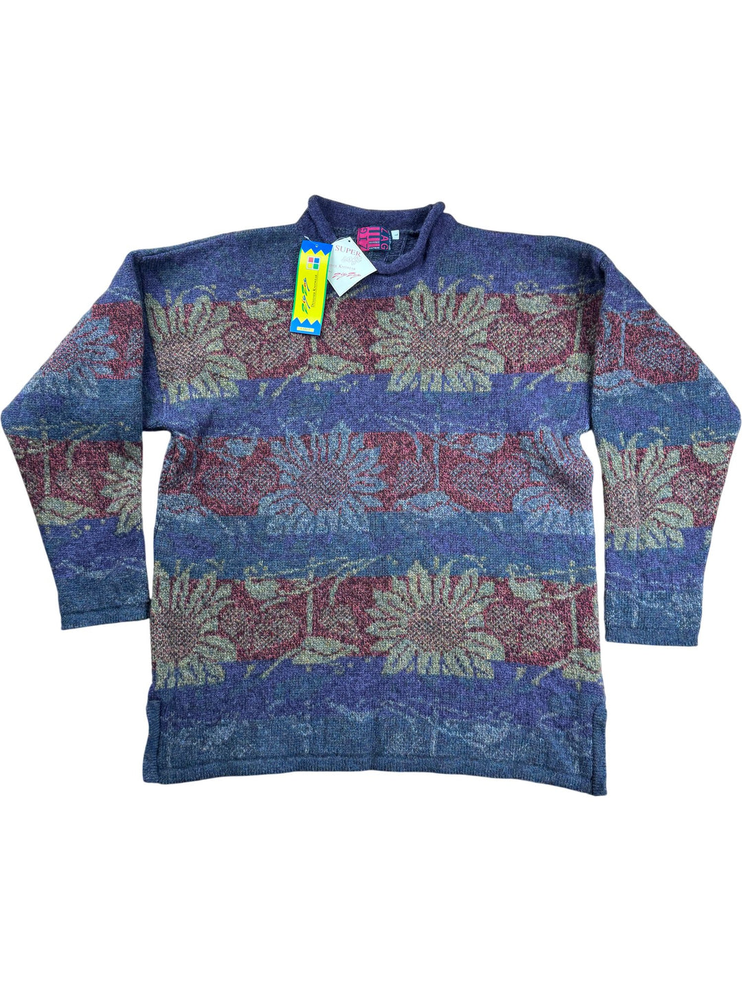 Zig Zag Designer Knitwear Floral Jumper - L - Think Vintage ltd