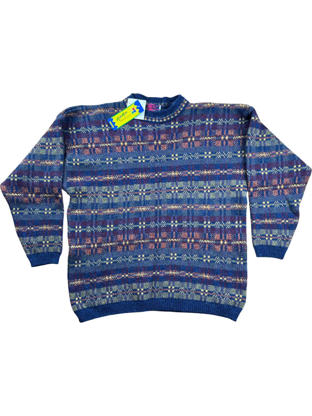 Zig Zag Designer Knitwear Multicoloured Wool Jumper - L - Think Vintage ltd