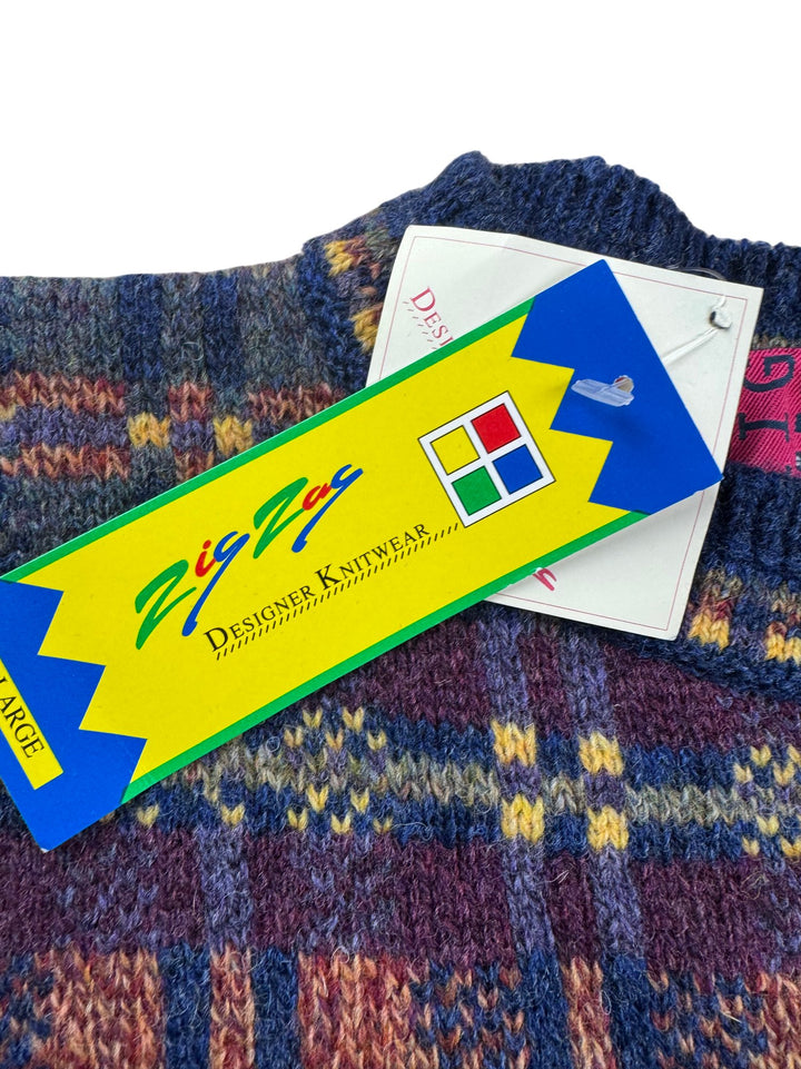 Zig Zag Designer Knitwear Multicoloured Wool Jumper - L - Think Vintage ltd