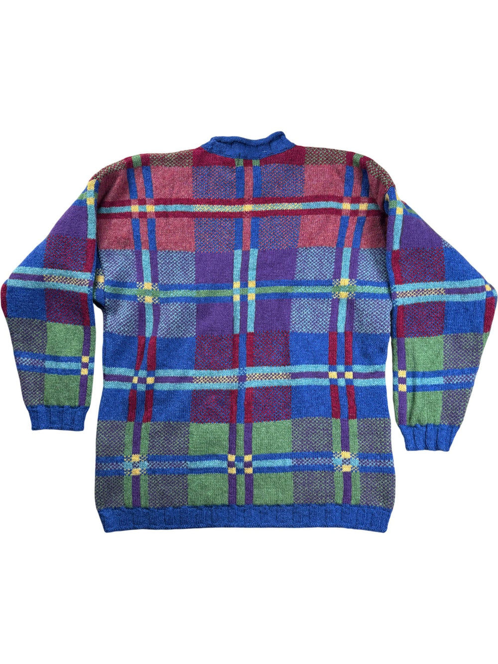 Zig Zag Designer Knitwear Plaid Sweater - L - Think Vintage ltd