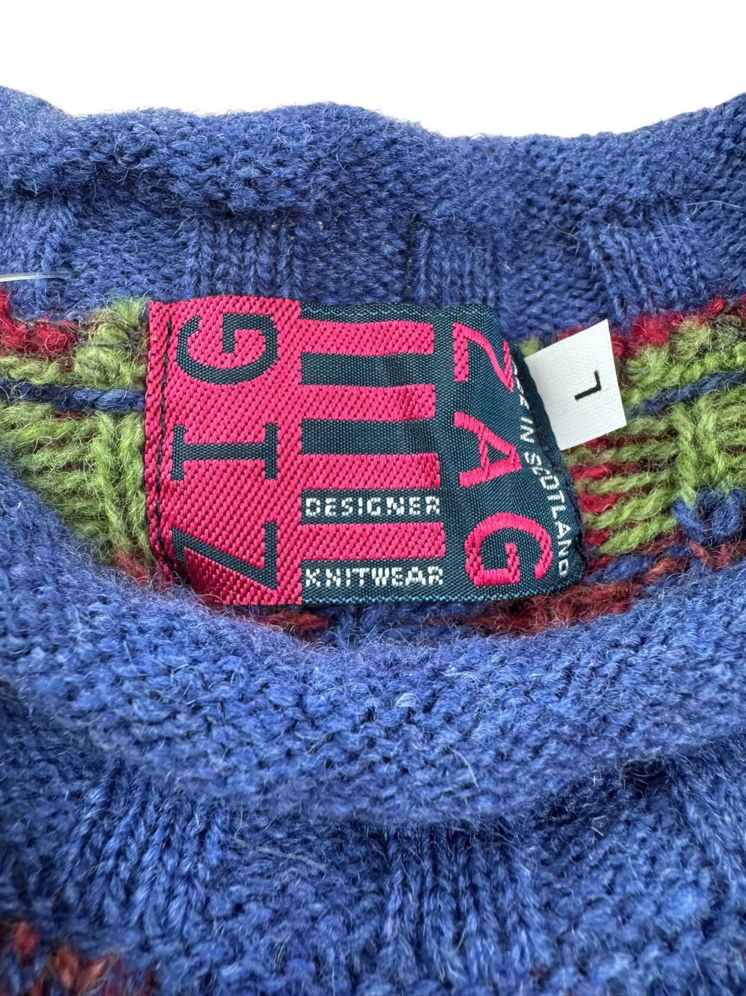 Zig Zag Designer Knitwear Plaid Sweater - L - Think Vintage ltd