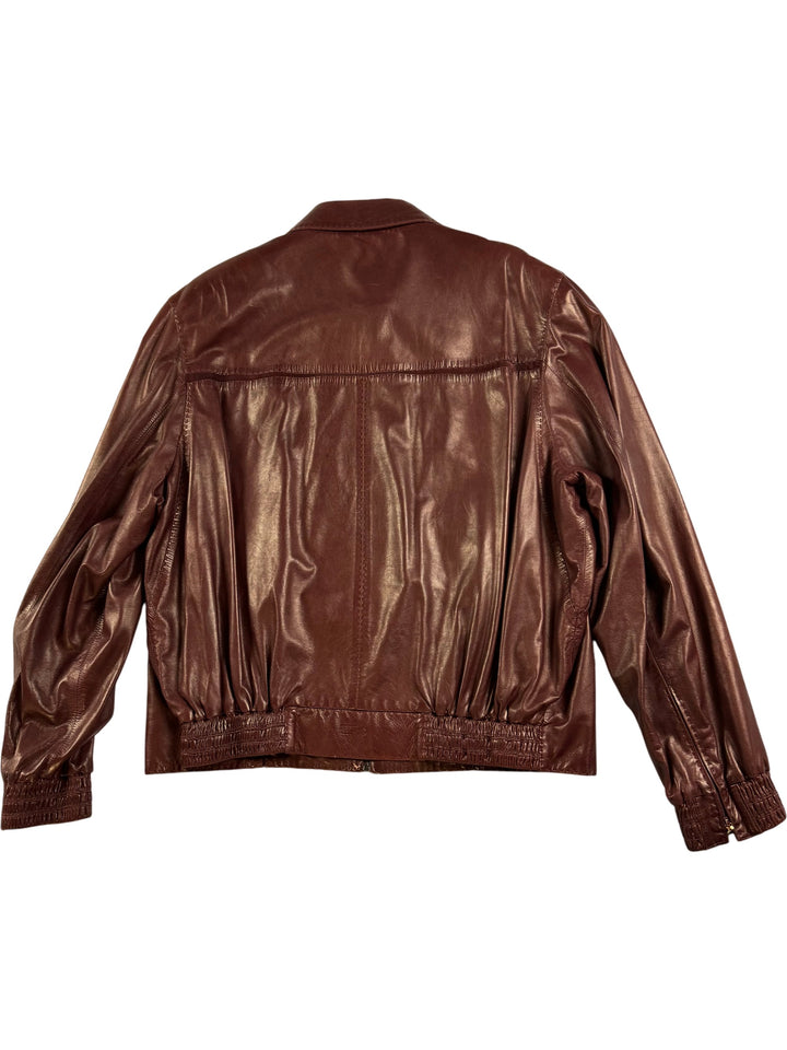 Zilli Brown Leather Bomber Jacket - XL - Think Vintage Online Ltd
