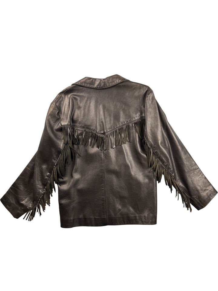 Zoo Leather Fringe Jacket - M - Think Vintage ltd