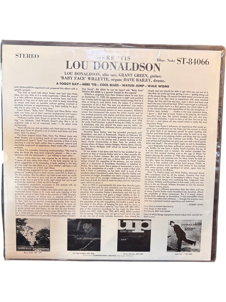 Lou Donaldson Here 'Tis Vinyl Record - Mint