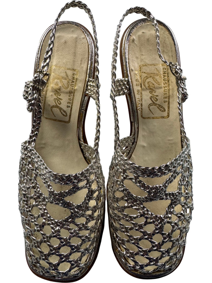 Ravel Silver Metallic Woven Sandals - 8