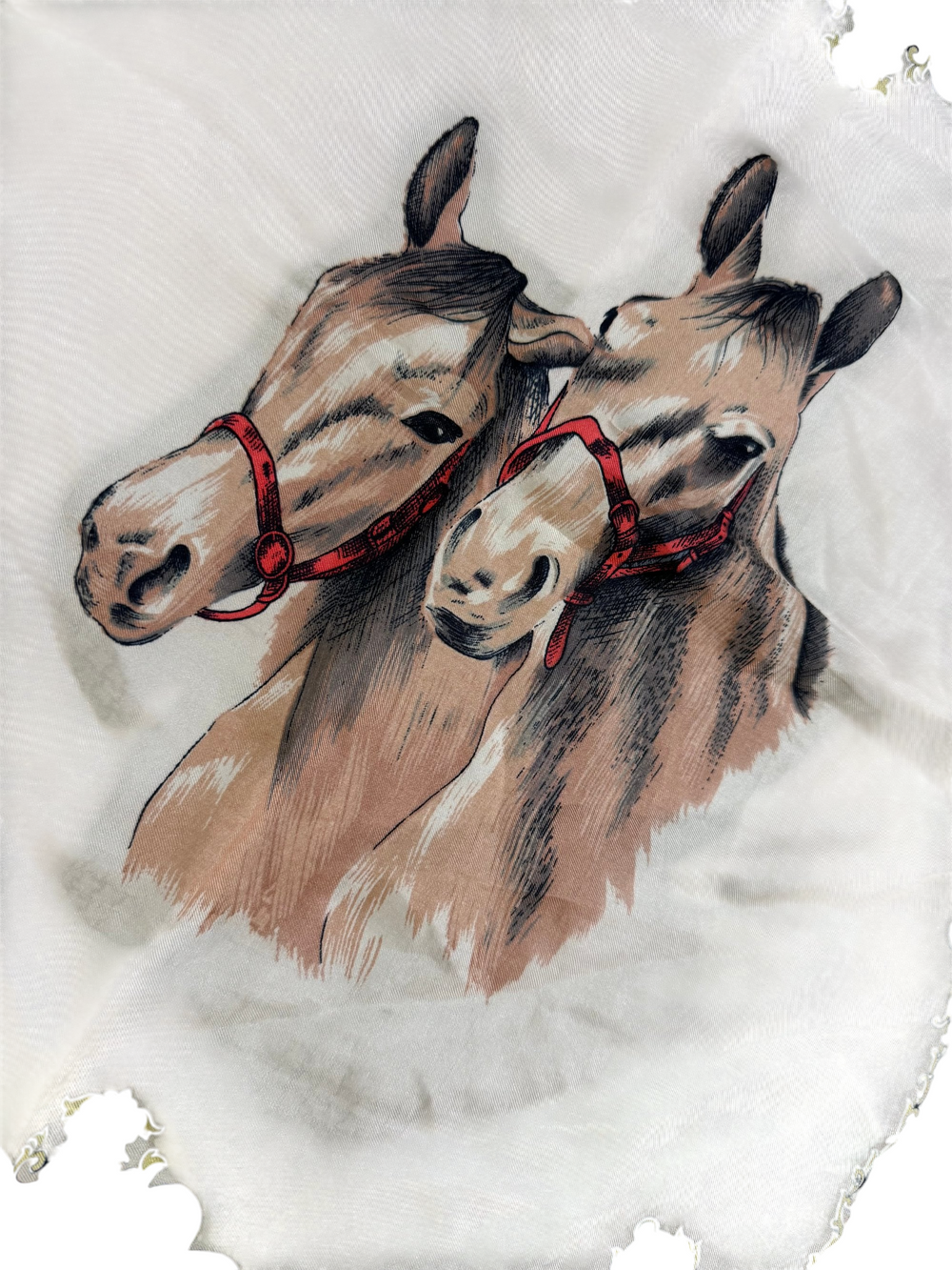 Equestrian Print Scarf with Decorative Border - Think Vintage