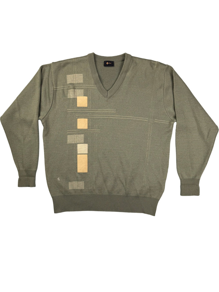 Modern Green Long Sleeve Wool Acrylic Sweater - M
